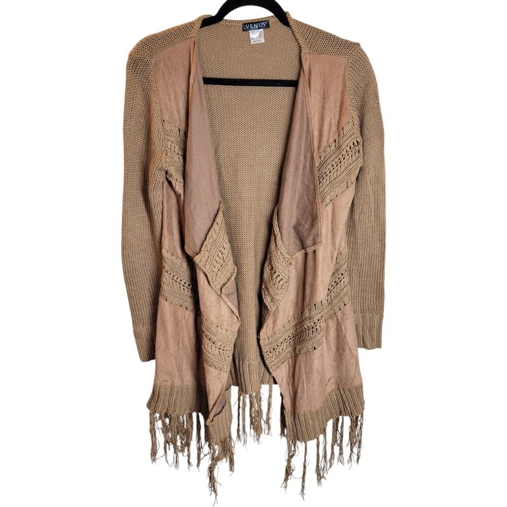 Vanus Womens Sz S Brown Solid Long Sleeve Knitted Boho Cardigan